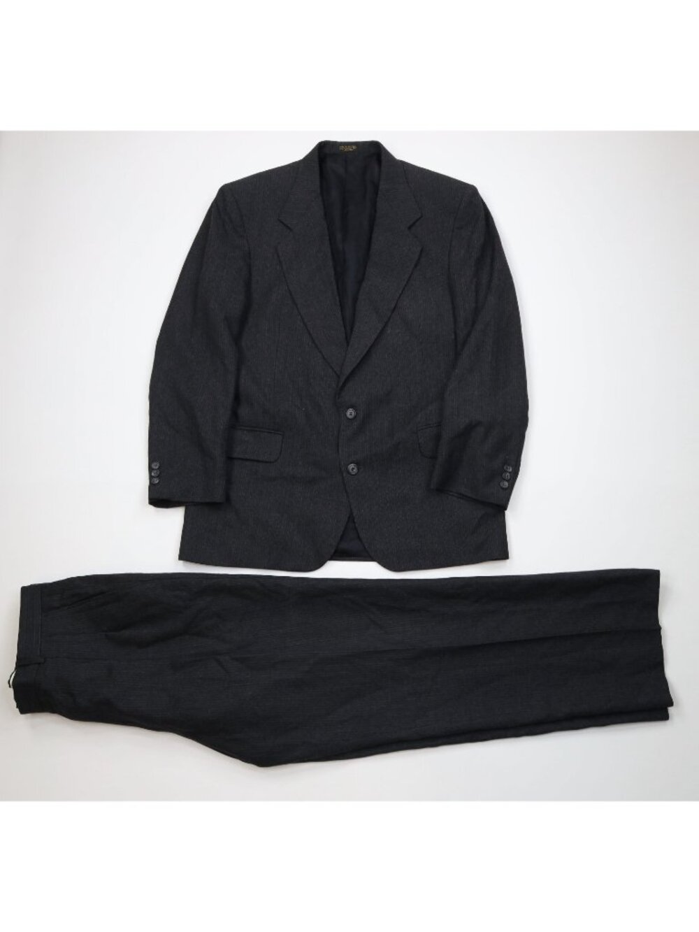 Vtg 90s Streetwear Mens 42L 2 Piece Wool Pinstriped Suit Wedding Wide Leg 36x31